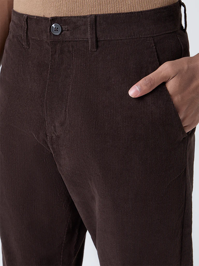 Ascot Dark Brown Mid-Rise Relaxed-Fit Corduroy Chinos - Image 4