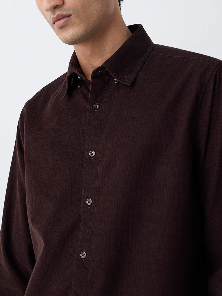 Ascot Dark Brown Relaxed-Fit Corduroy Shirt - Image 3