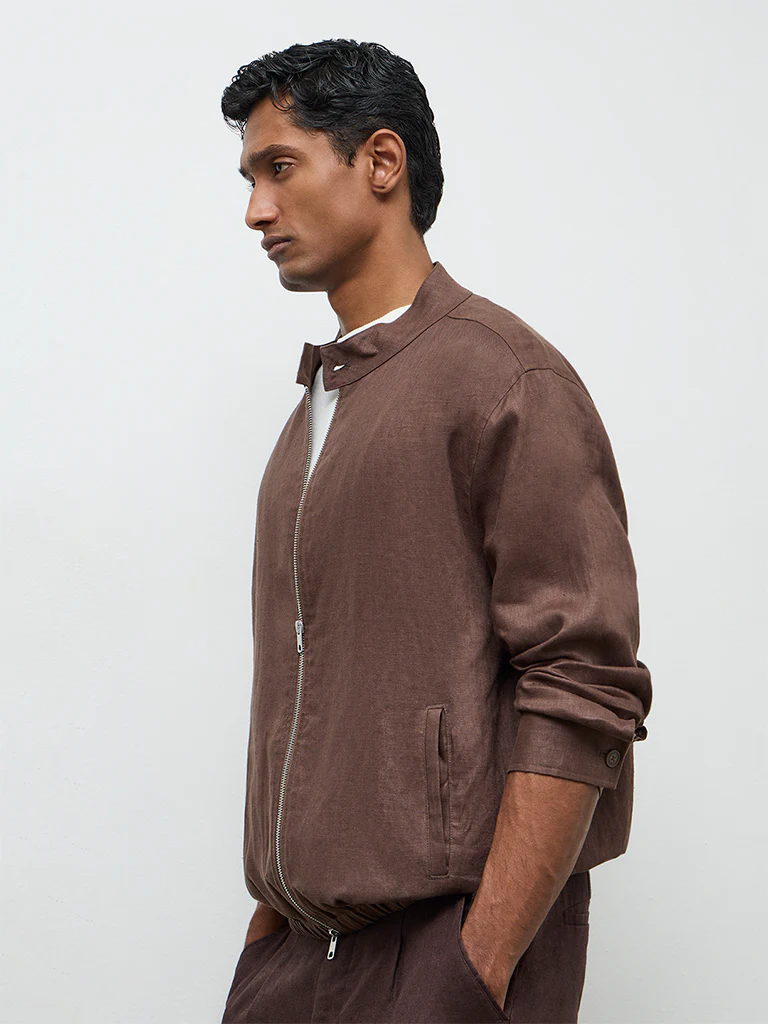 Ascot Dark Brown Relaxed-Fit Linen Jacket