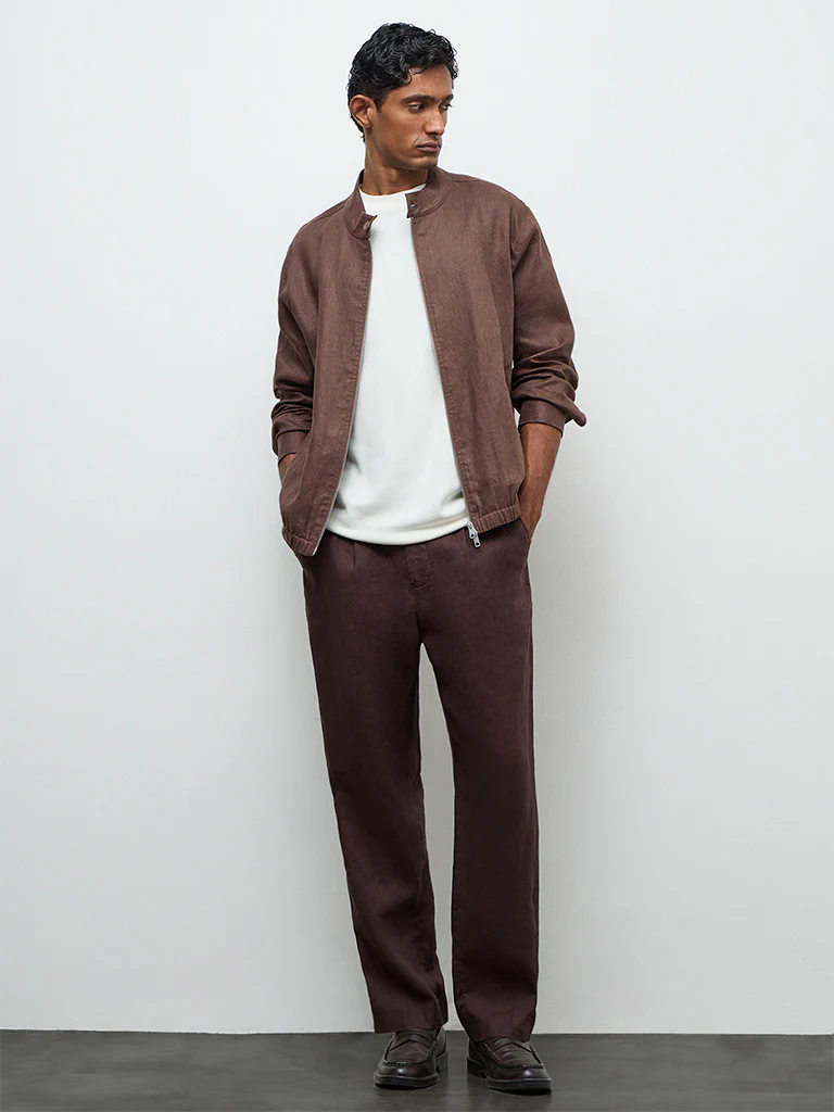 Ascot Dark Brown Relaxed-Fit Linen Jacket - Image 2