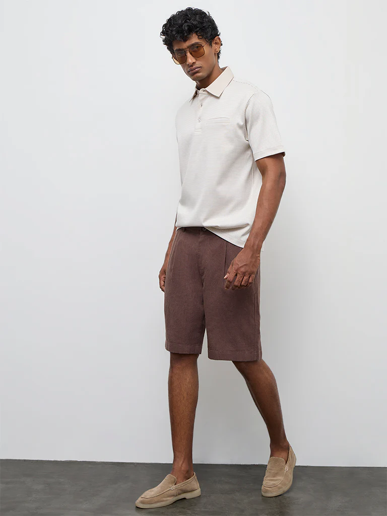 Ascot Dark Brown Relaxed-Fit Mid-Rise Cotton-Blend Shorts