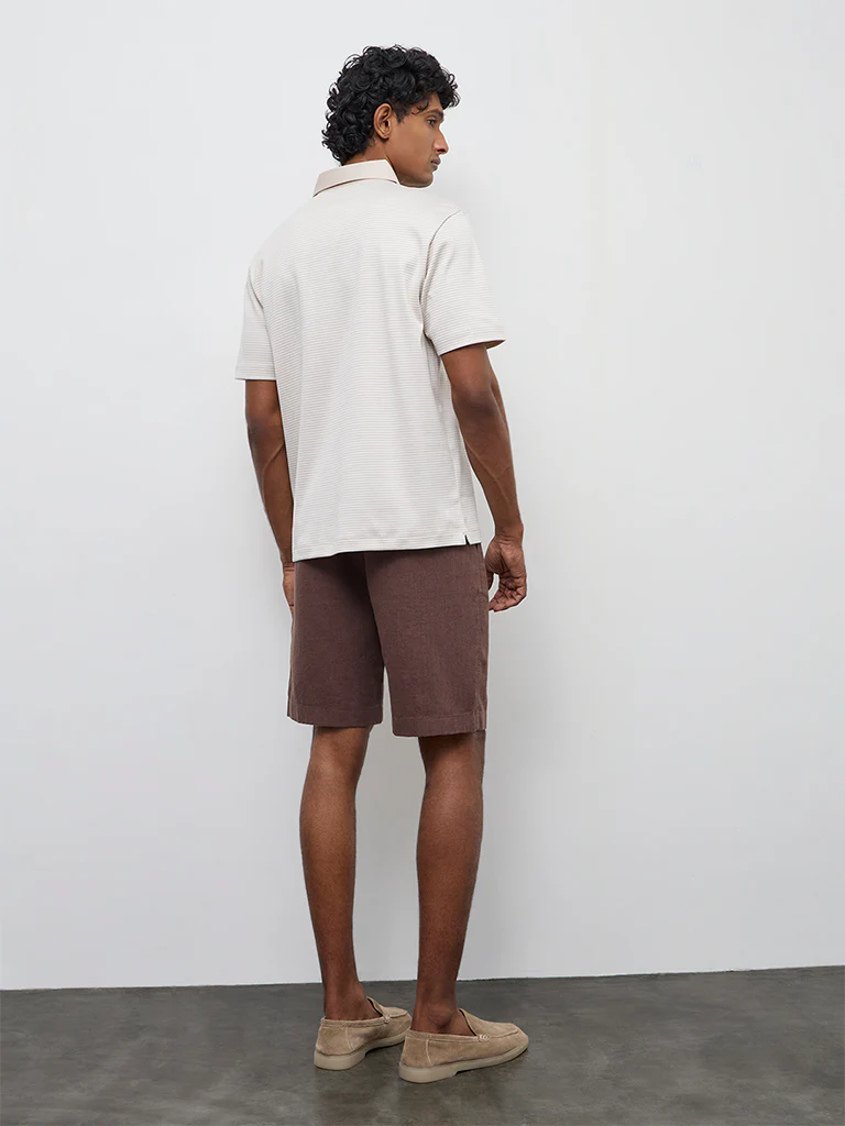 Ascot Dark Brown Relaxed-Fit Mid-Rise Cotton-Blend Shorts - Image 5