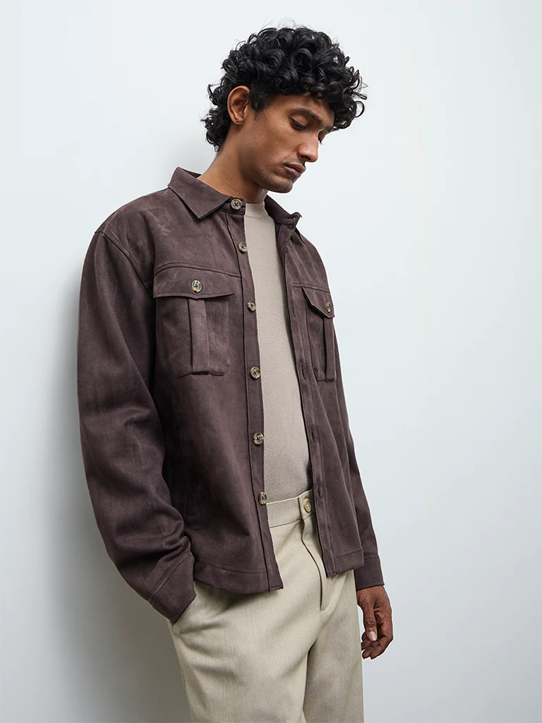 Ascot Dark Brown Relaxed-Fit Suede Jacket - Image 3