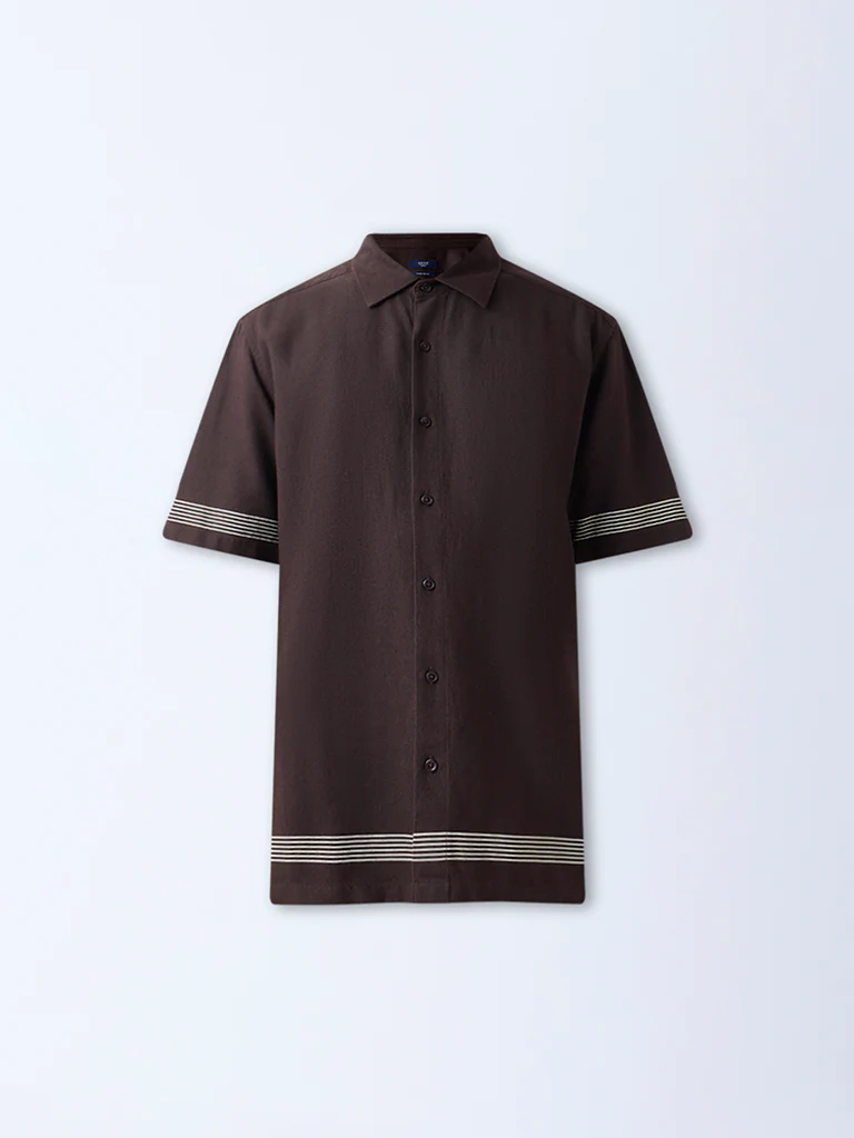 Ascot Dark Brown Striped Relaxed-Fit Shirt - Image 5