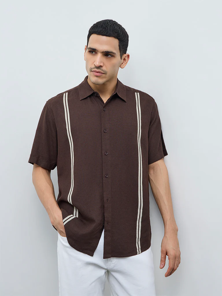 Ascot Dark Brown Striped Relaxed-Fit Shirt - Image 3