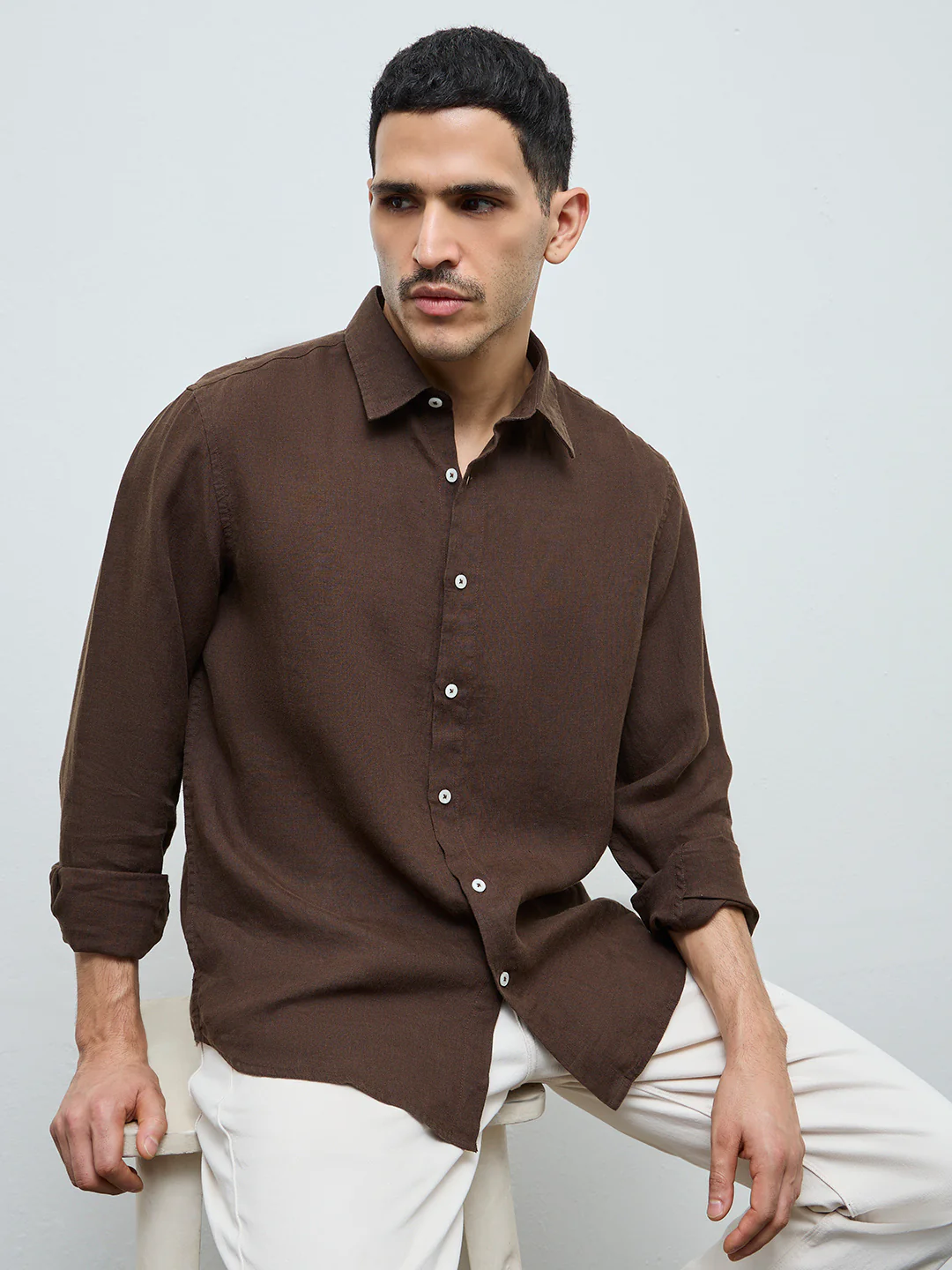 Ascot Formals Dark Brown Relaxed-Fit Linen Shirt
