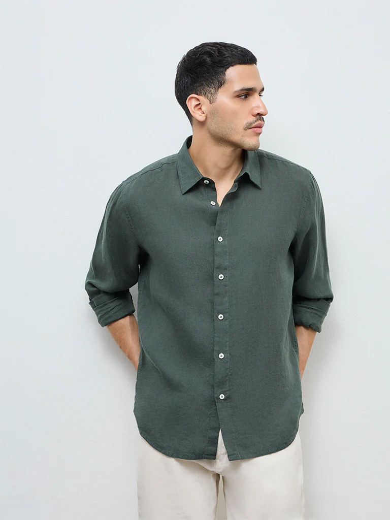 Ascot Green Relaxed-Fit Linen Shirt - Image 3