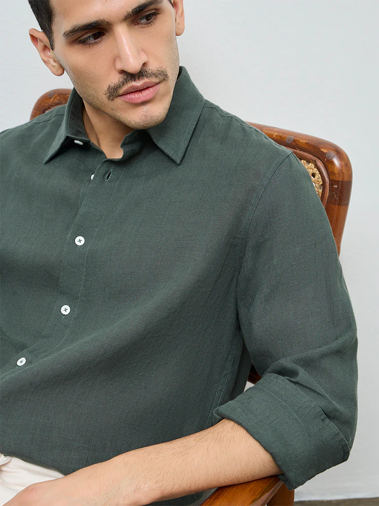 Ascot Green Relaxed-Fit Linen Shirt - Image 4