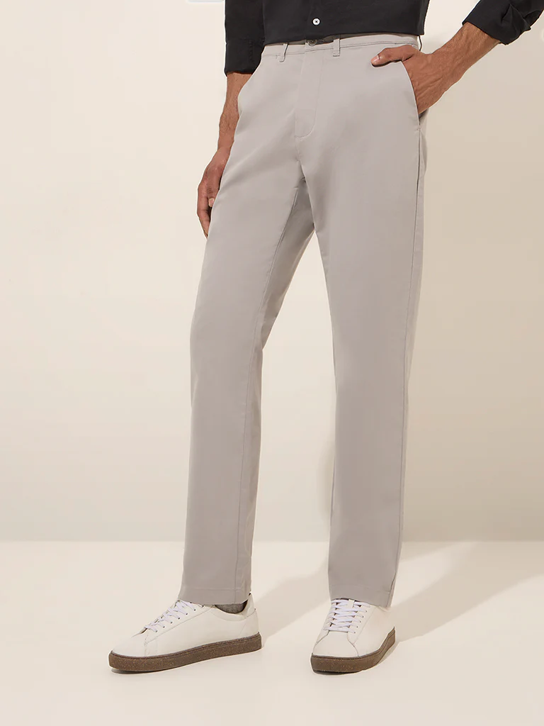 Ascot Grey Mid-Rise Relaxed-Fit Cotton-Blend Chinos - Image 3