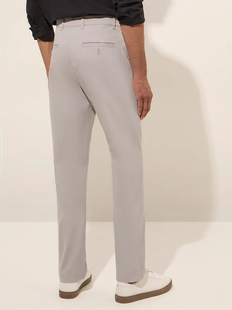 Ascot Grey Mid-Rise Relaxed-Fit Cotton-Blend Chinos - Image 4