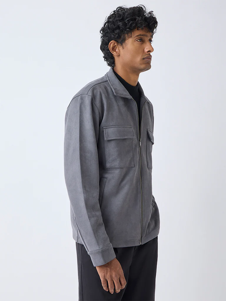 Ascot Grey Relaxed-Fit Suede Jacket - Image 2
