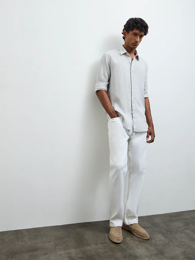 Ascot Grey Solid Relaxed-Fit Linen Shirt - Image 2