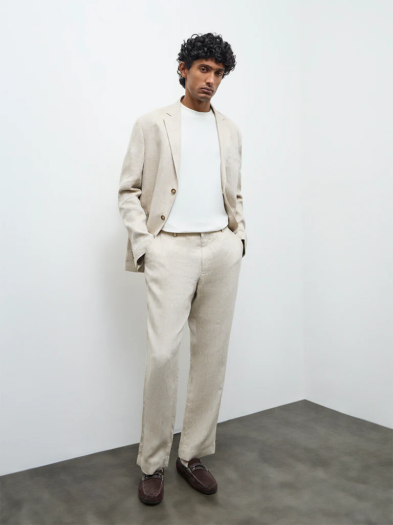 Ascot Light Beige Relaxed-Fit Mid-Rise Trousers