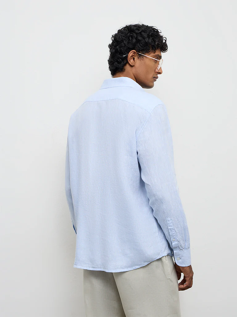 Ascot Light Blue Relaxed-Fit Linen Shirt - Image 5