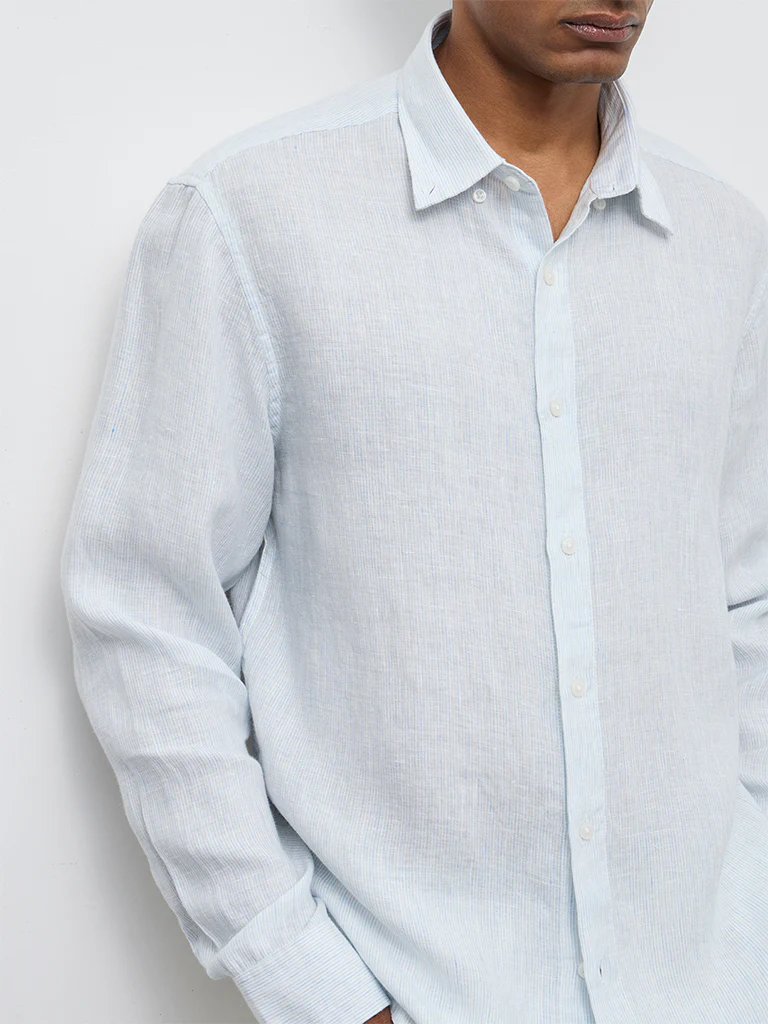 Ascot Light Blue Relaxed-Fit Linen Shirt - Image 3