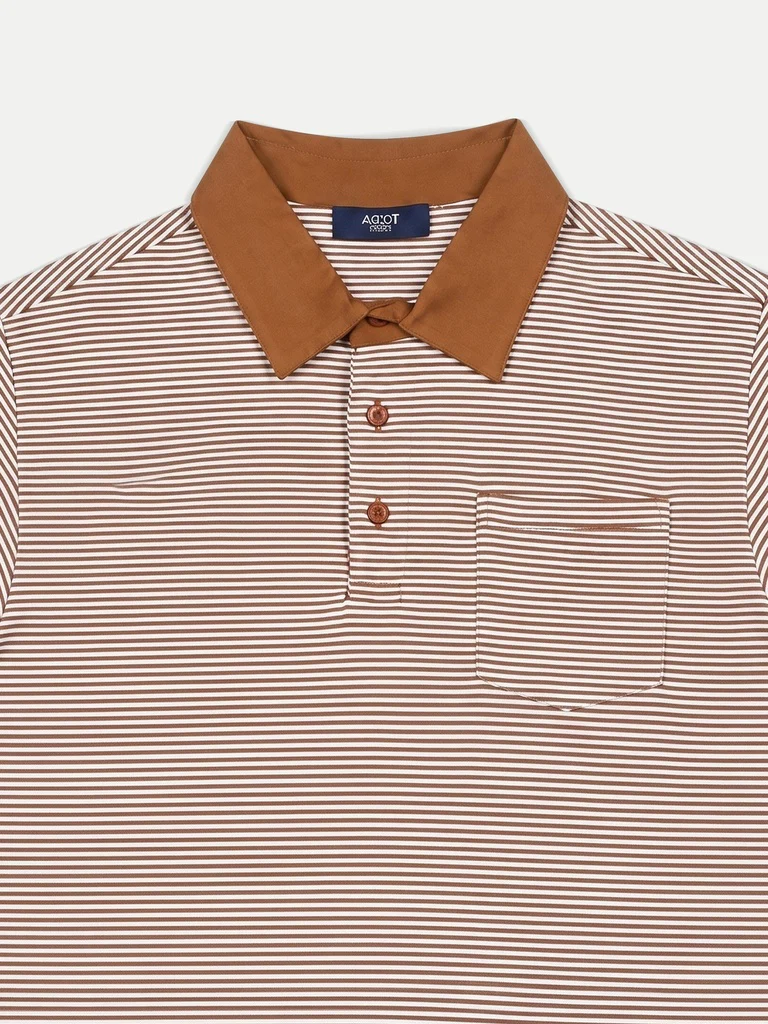 Ascot Light Brown Striped Relaxed-Fit Cotton Polo T-Shirt - Image 7