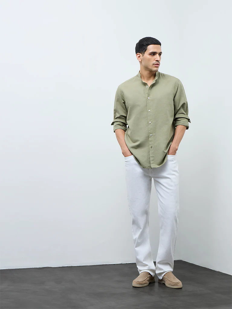 Ascot Light Olive Solid Relaxed-Fit Shirt - Image 2