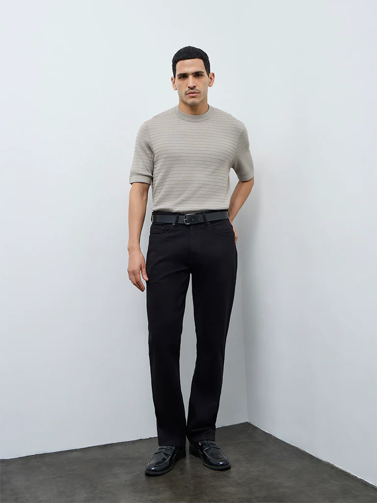 Ascot Light Taupe Textured Relaxed-Fit Cotton T-Shirt