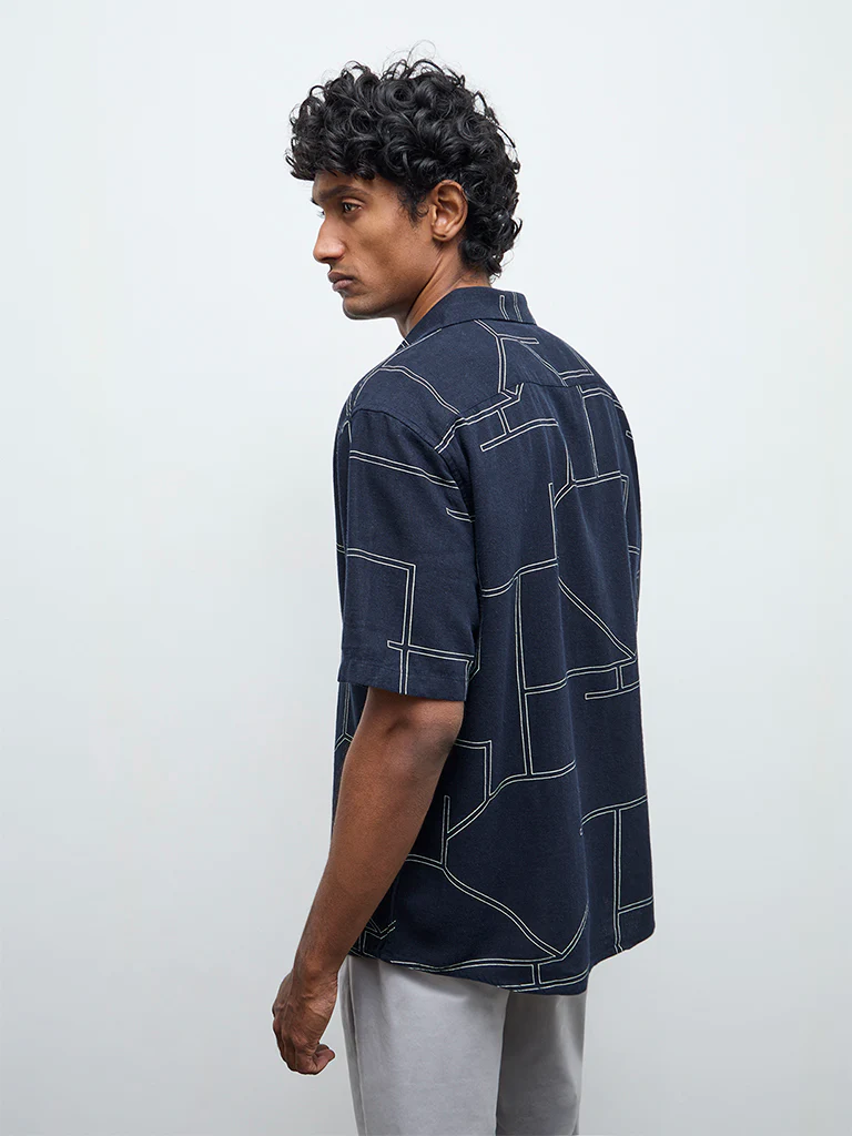 Ascot Navy Abstract Printed Relaxed-Fit Shirt - Image 4