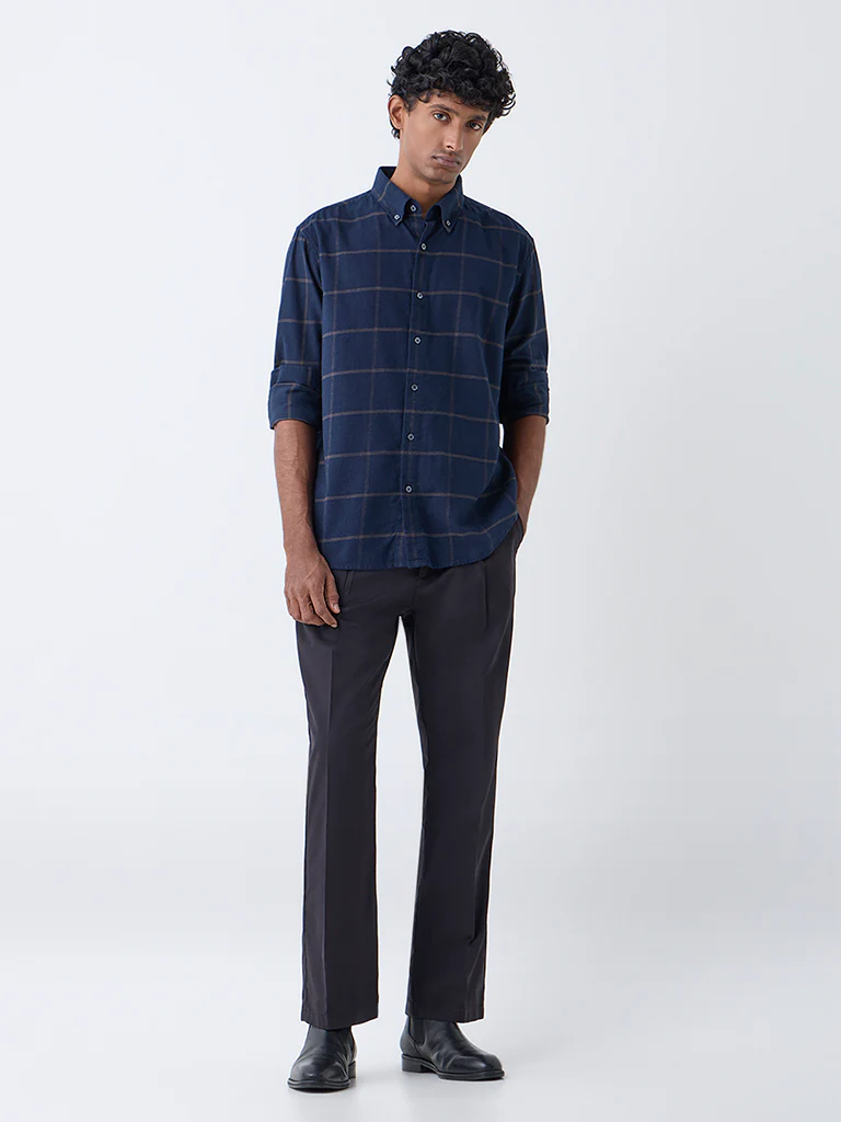 Ascot Navy Check Relaxed-Fit Cotton Shirt - Image 2