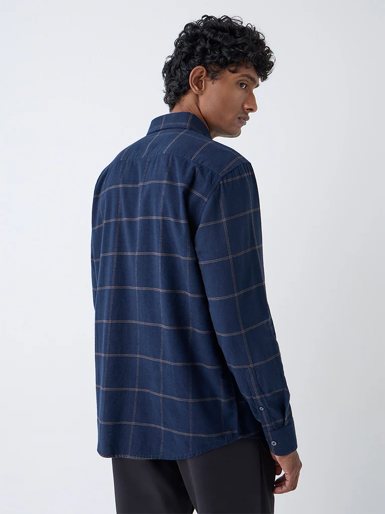 Ascot Navy Check Relaxed-Fit Cotton Shirt - Image 4