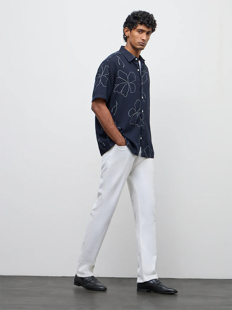 Ascot Navy Floral Printed Relaxed-Fit Shirt - Image 2