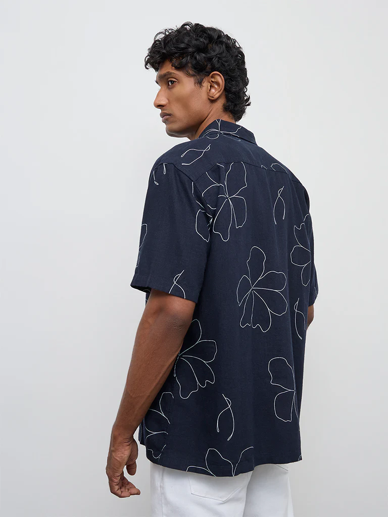 Ascot Navy Floral Printed Relaxed-Fit Shirt - Image 4
