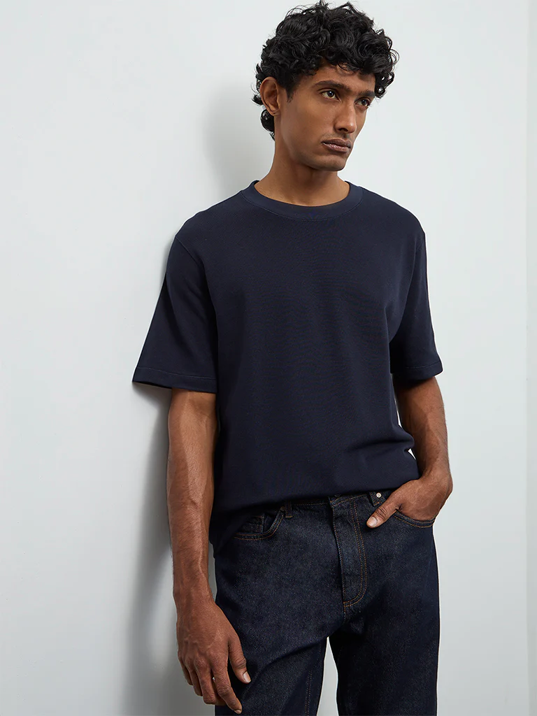 Ascot Navy Relaxed-Fit Cotton T-Shirt