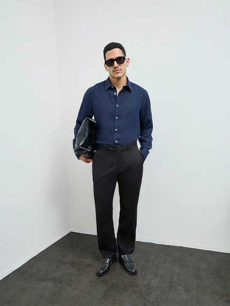 Ascot Navy Relaxed-Fit Linen Shirt