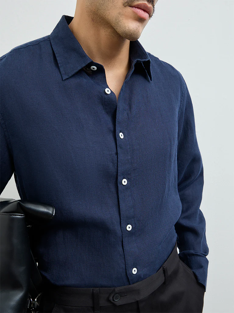 Ascot Navy Relaxed-Fit Linen Shirt - Image 4