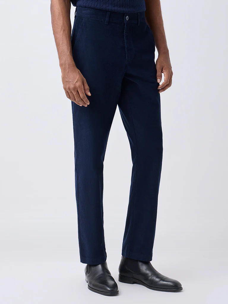 Ascot Navy Relaxed-Fit Mid-Rise Corduroy Trousers - Image 2