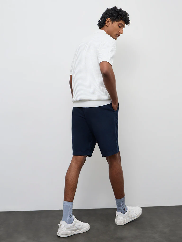 Ascot Navy Relaxed-Fit Mid-Rise Cotton-Blend Shorts - Image 5