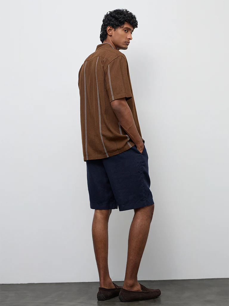 Ascot Navy Relaxed-Fit Mid-Rise Linen Shorts - Image 4
