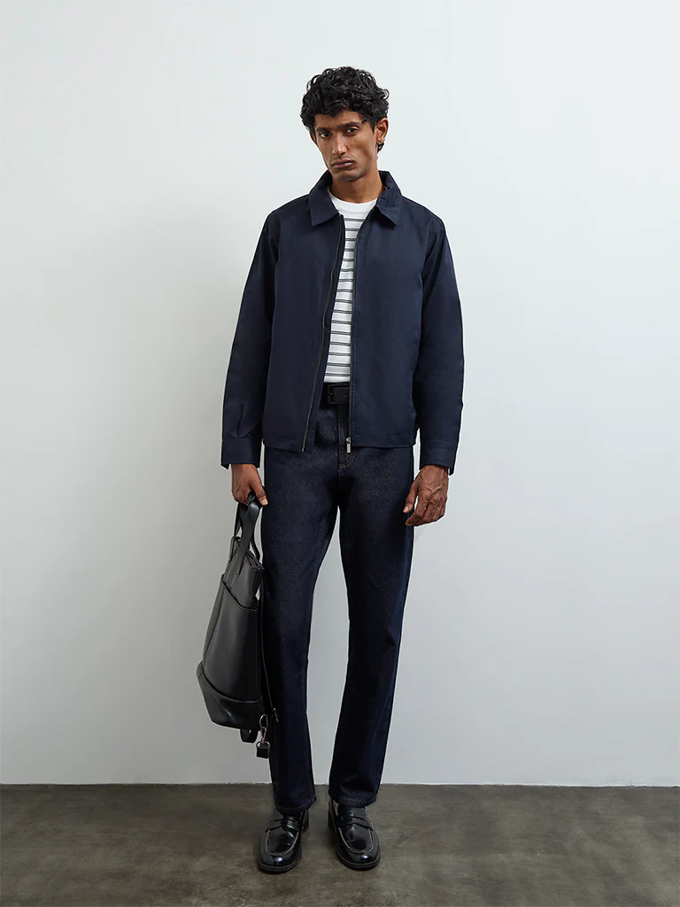 Ascot Navy Solid Relaxed-Fit Jacket - Image 3
