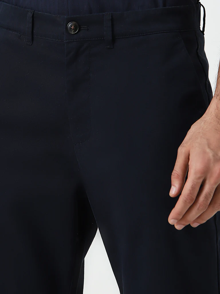 Ascot Navy Solid Relaxed-Fit Mid-Rise Cotton-Blend Chinos - Image 3