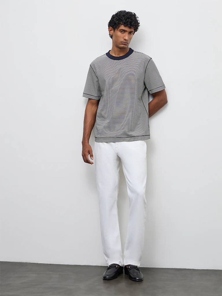 Ascot Navy Striped Relaxed-Fit Cotton T-Shirt - Image 3