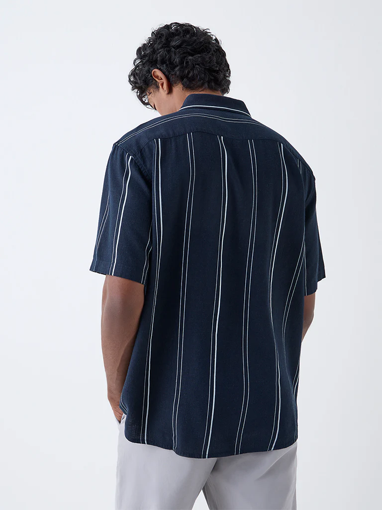 Ascot Navy Striped Relaxed-Fit Shirt - Image 4