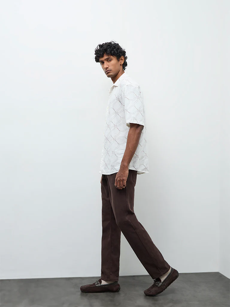 Ascot Off White Abstract Printed Relaxed-Fit Shirt