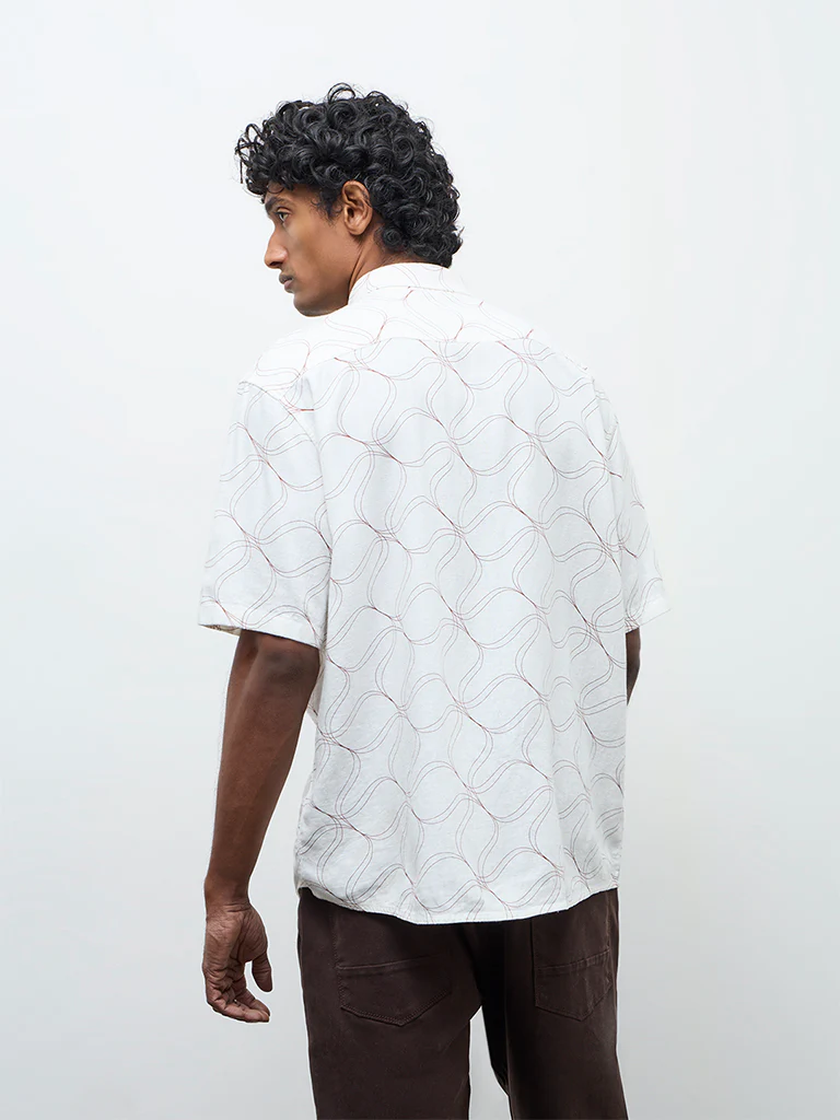 Ascot Off White Abstract Printed Relaxed-Fit Shirt - Image 3