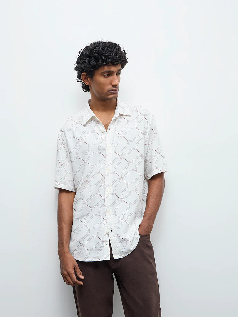 Ascot Off White Abstract Printed Relaxed-Fit Shirt - Image 4