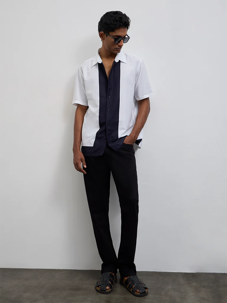Ascot Off-White Color-Block Relaxed-Fit Cotton-Blend Shirt - Image 3