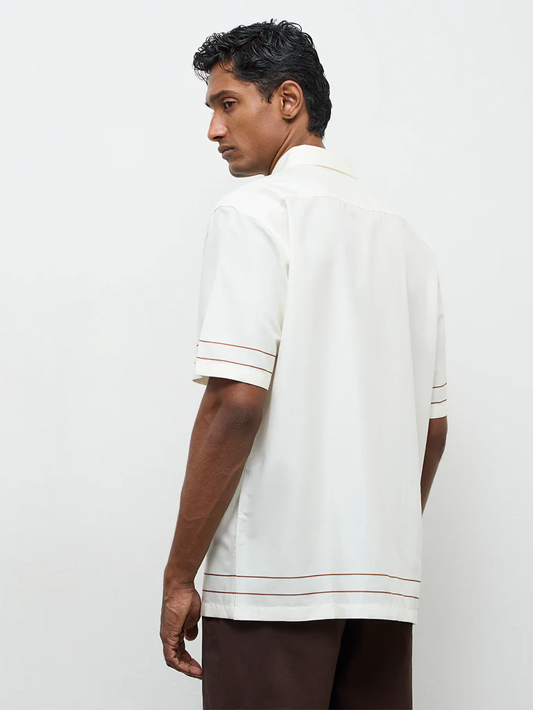 Ascot Off-White Geometric Printed Relaxed-Fit Cotton-Blend Shirt - Image 4