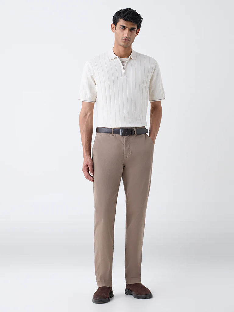 Ascot Off-White Relaxed-Fit Cotton-Blend Quarter-Zip Polo T-Shirt - Image 3
