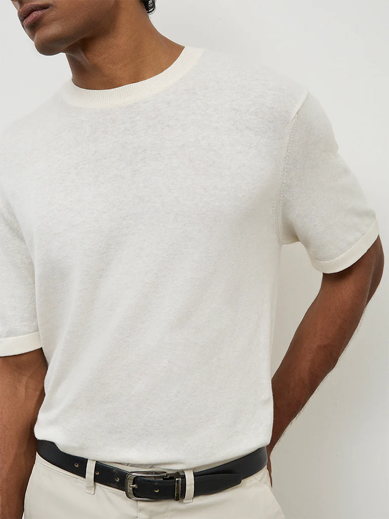 Ascot Off-White Relaxed-Fit Cotton-Blend T-Shirt - Image 4