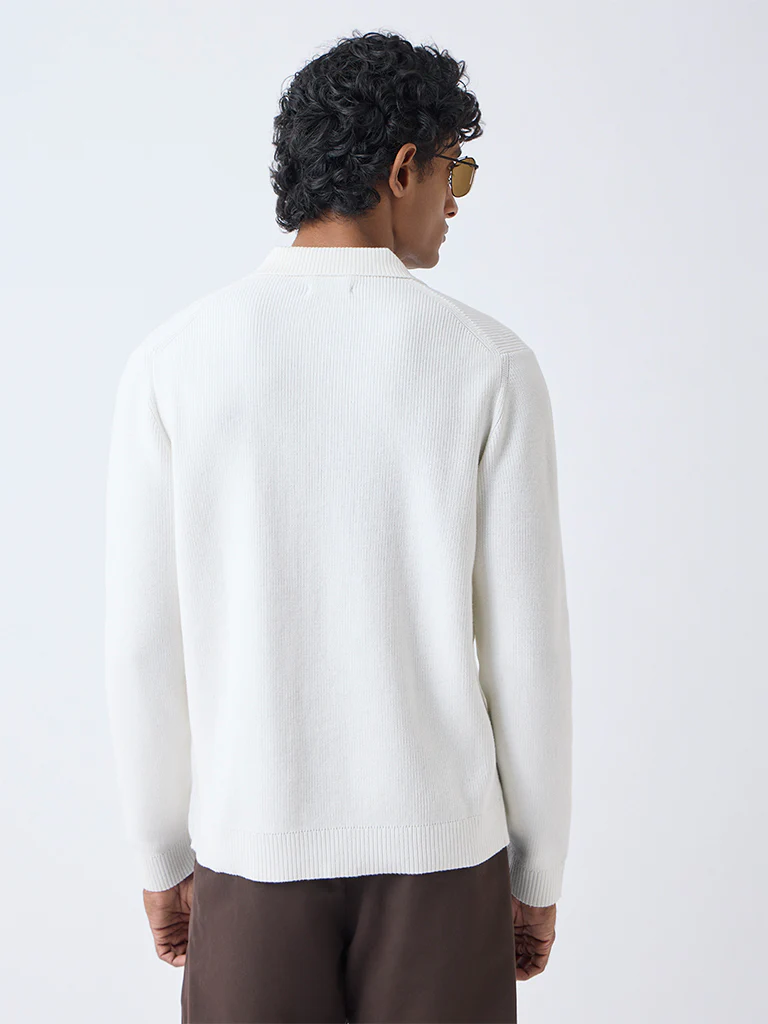 Ascot Off-White Relaxed-Fit Cotton Polo Sweater - Image 5