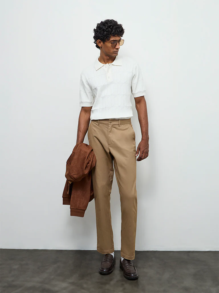 Ascot Off-White Relaxed-Fit Cotton Polo T-Shirt - Image 3