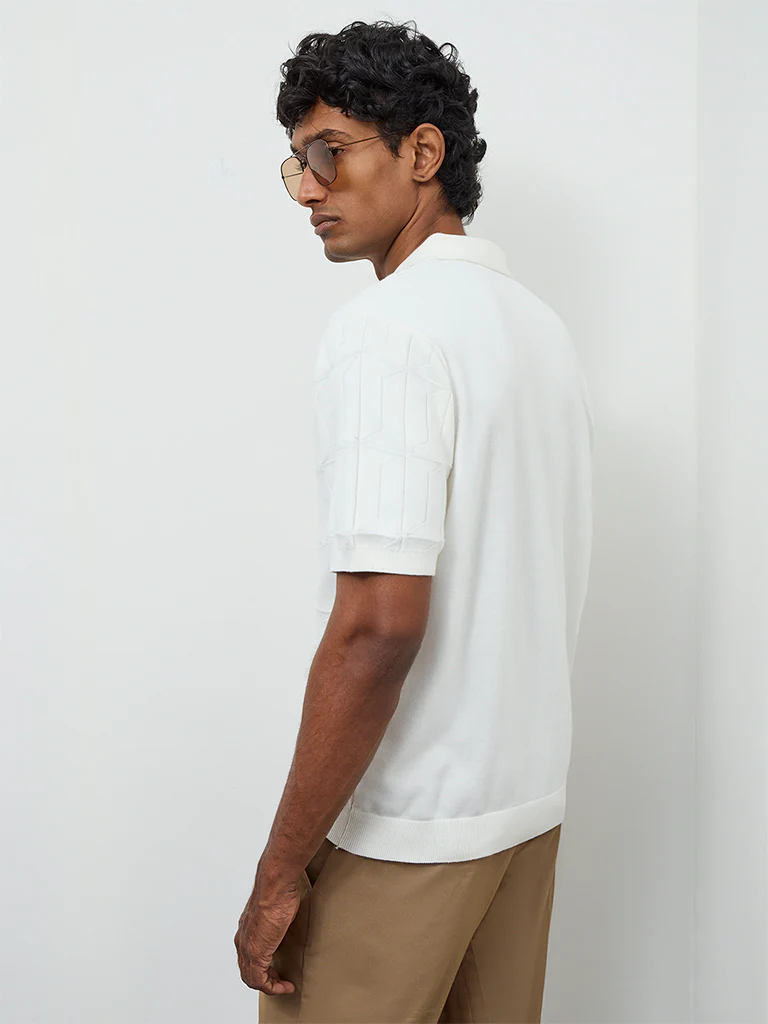 Ascot Off-White Relaxed-Fit Cotton Polo T-Shirt - Image 5