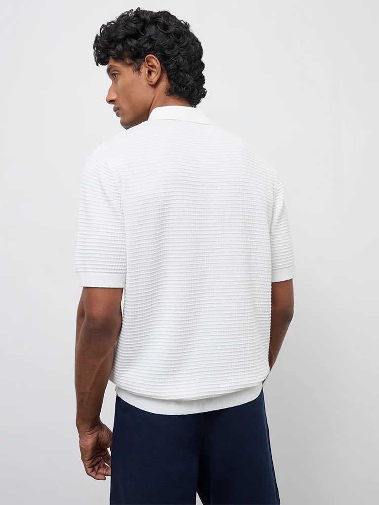 Ascot Off-White Relaxed-Fit Cotton Quarter-Zip T-Shirt - Image 4