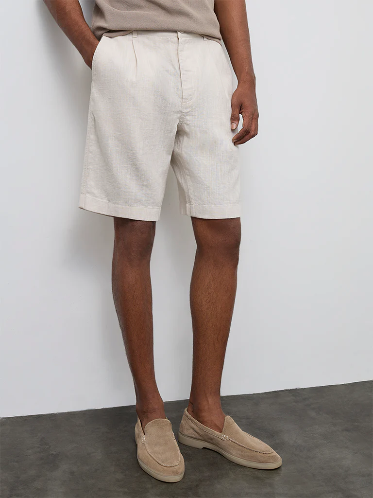 Ascot Off-White Relaxed-Fit Mid-Rise Cotton-Blend Shorts - Image 3