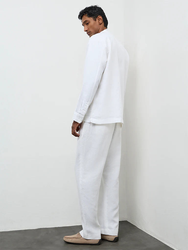 Ascot Off-White Relaxed-Fit Mid-Rise Linen Chinos - Image 5
